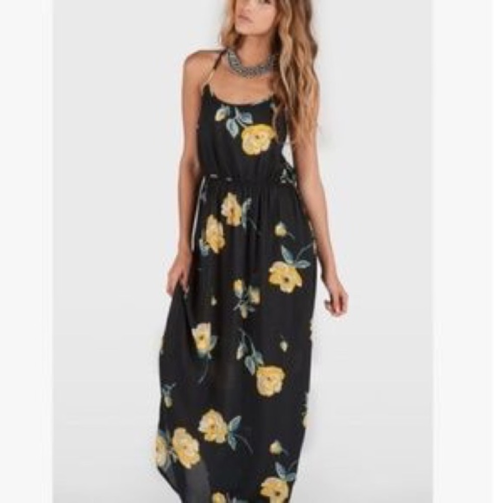 Volcom Black Floral Open Back Maxi Dress - M